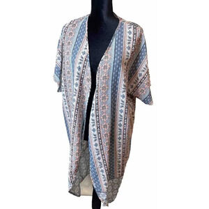 SPEED‎ LIMIT MPH XL Cover Up Blue Coral Floral Mixed Print Kimono Open Front